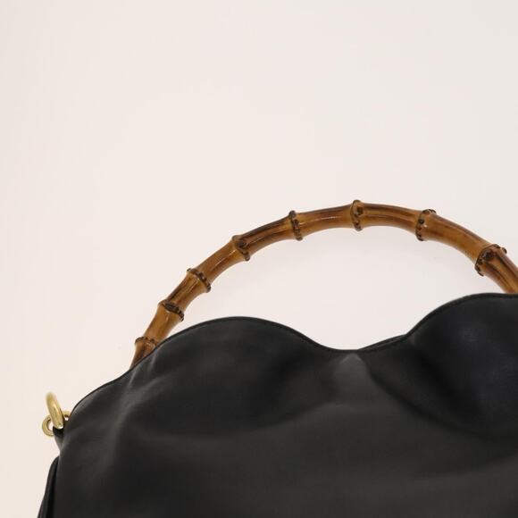 GUCCI Bamboo Hand Bag Leather Black Gold 001 1638 001 1638 - Picture 8 of 16